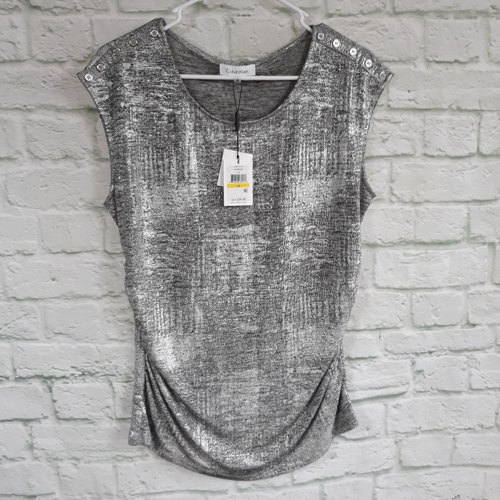 Calvin Klein shimmering metallic silver top